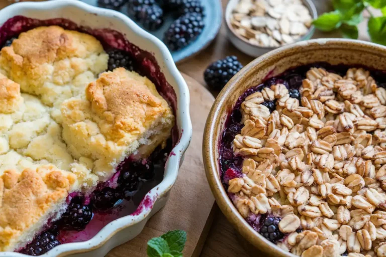 Freshly baked blackberry cobbler and crisp side by side, showcasing different toppings and textures.