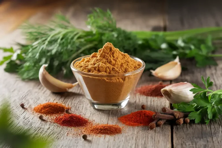 Cowboy Butter Powder with fresh herbs and spices on a rustic table