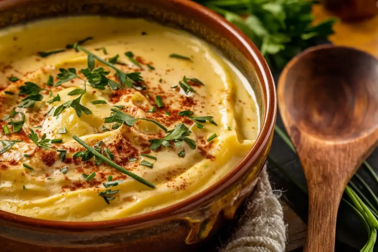 Close-up of cowboy butter sauce with herbs and spices in a rustic bowl