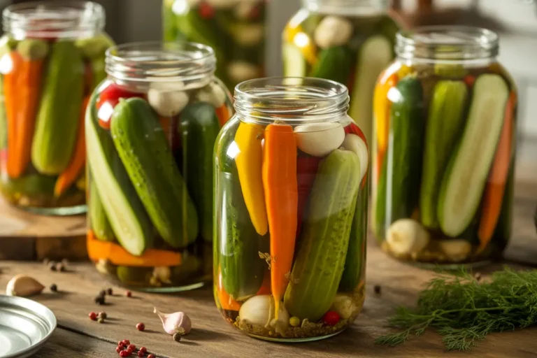 Jars of crisp, perfect homemade pickles, showcasing the successful result of avoiding common pickling mistakes like using the wrong salt or improper sterilization.