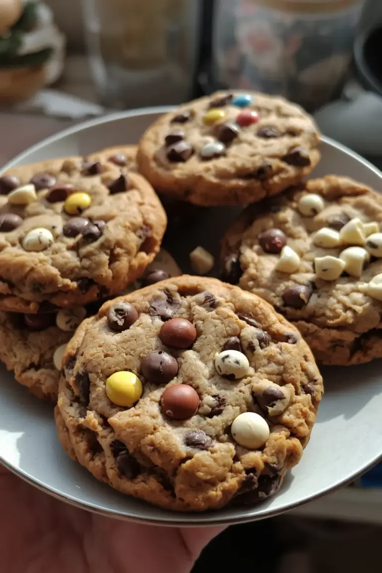 A variety of cookies with different mix-ins on a white plate