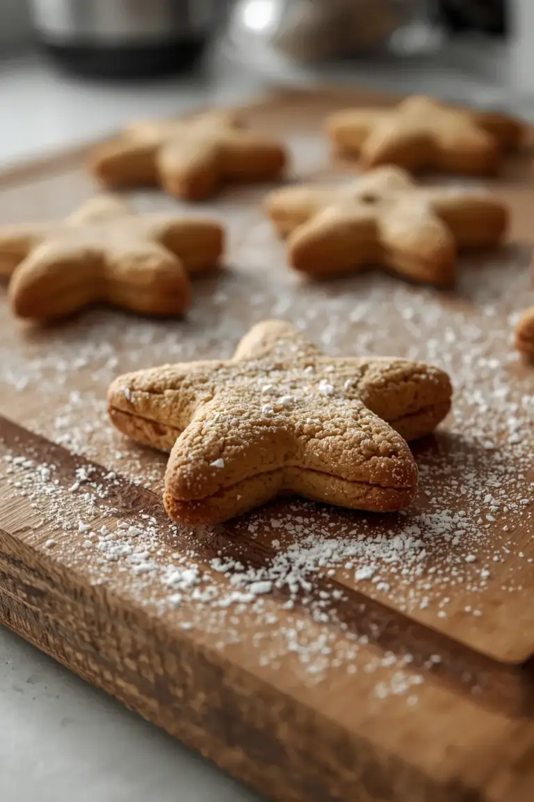 A photo of a peanut star cookie on a cutting board