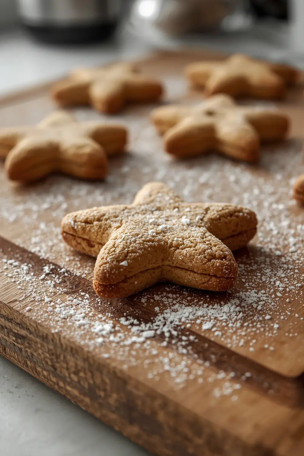 A photo of a peanut star cookie on a cutting board
