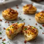 Close-up of baked holiday appetizers with bacon and cheese filling