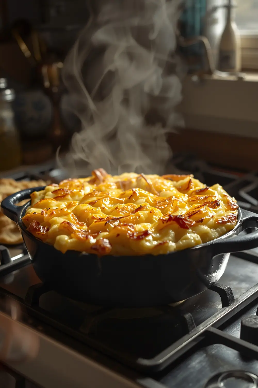 A photo of a Shepherd's Pie with mashed potatoes and cheddar cheese on top