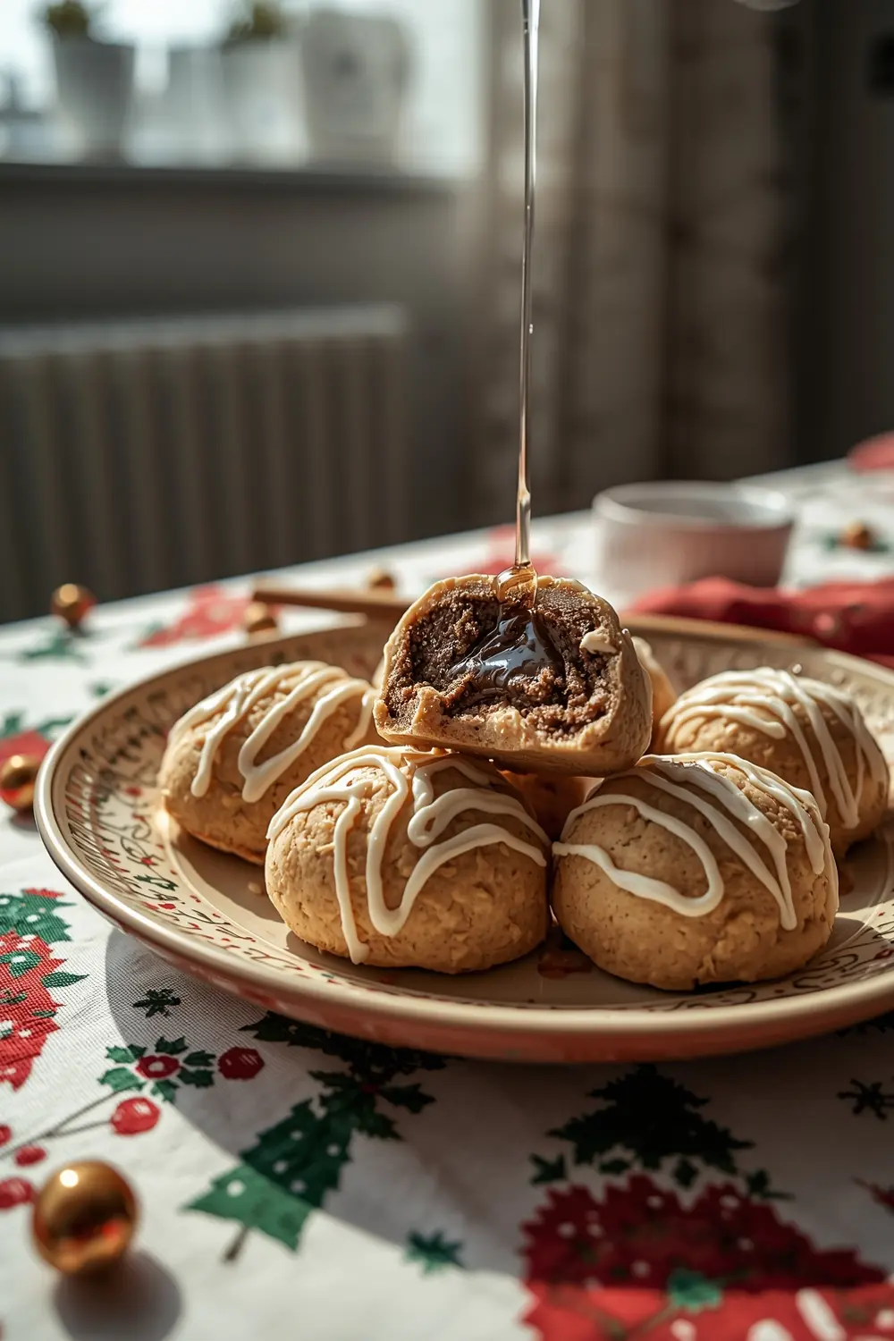 A plate of no-bake christmas treats with peanut butter, oats, and crushed candy canes