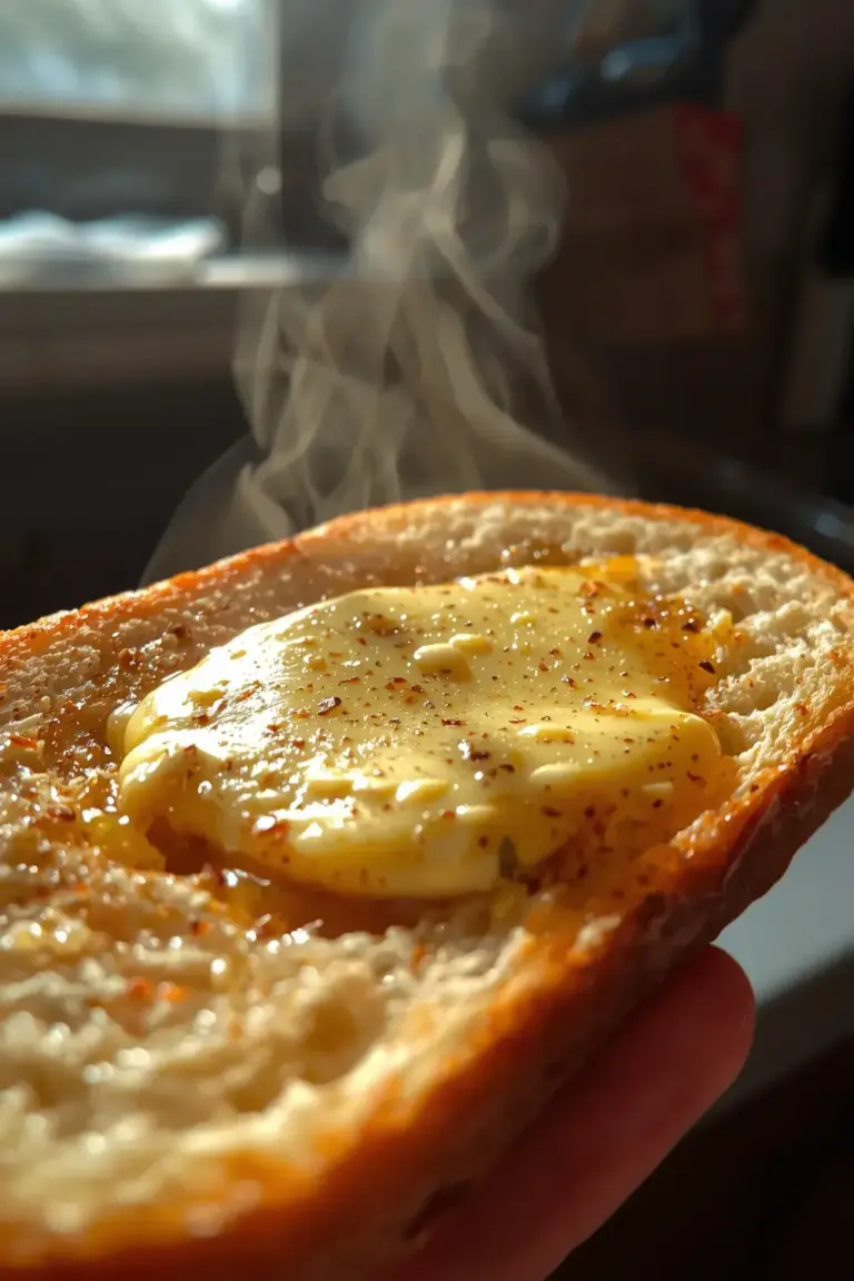 A photo of spicy garlic butter on toasted bread