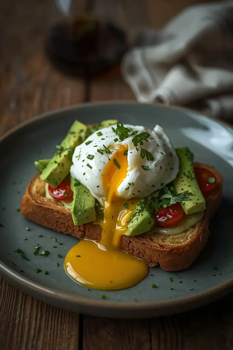 Close up photo of Avocado Toast with Poached Egg
