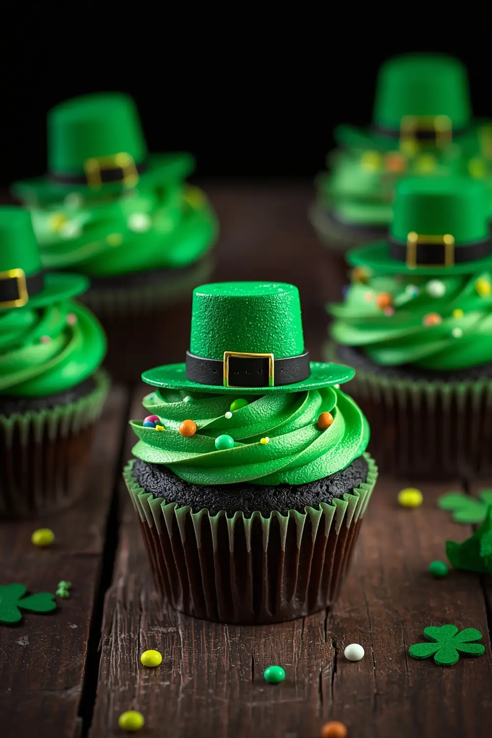 Close up photo of Lucky Leprechaun Rainbow Cupcakes