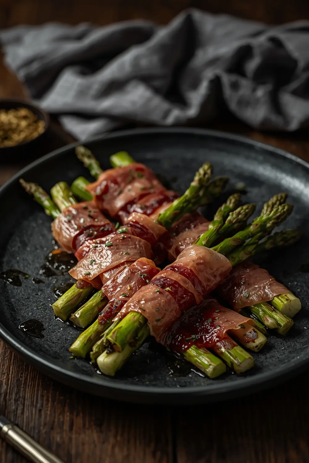 Close up photo of Prosciutto Wrapped Asparagus