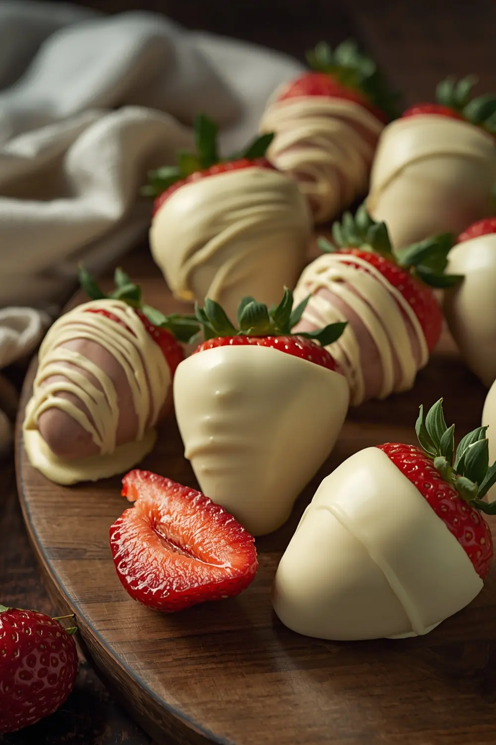 Close up photo of El Rey White Chocolate Covered Strawberries