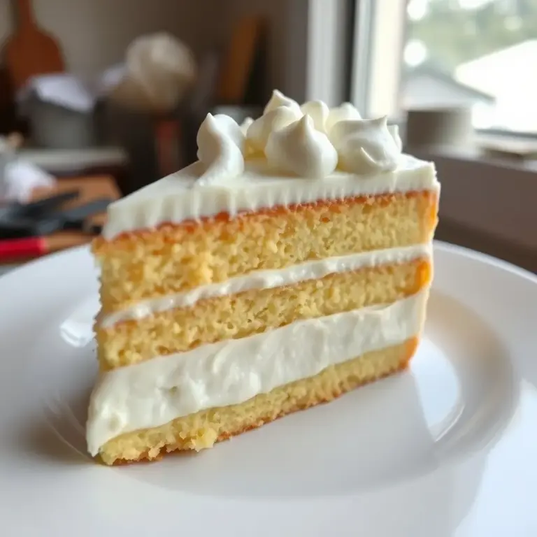 A photo of a slice of Tres Leches Cake with merengue topping